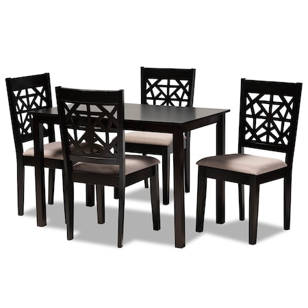 Baxton Studio Jackson Sand Upholstered and Espresso Wood 5-Piece Dining Set 166-10764-8026
